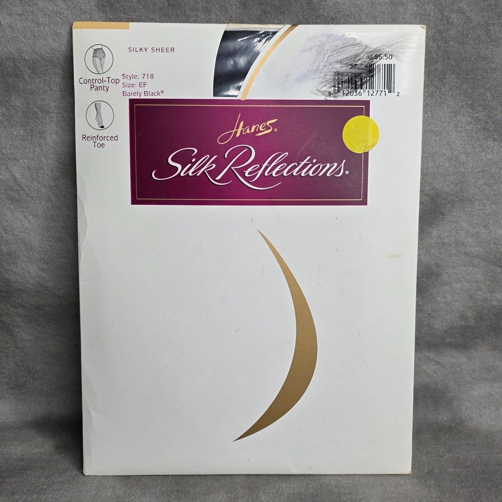 HANES Silk Reflections Pantyhose Silky Sheer Sz EF Barely Black Style 718 Vtg